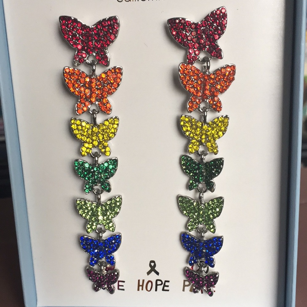 Rainbow Butterfly Earrings New by C&C California - Picture 1 of 12